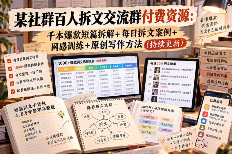 （20635期）某社群百人拆文交流群付费资源：千本爆款短篇拆解+每日拆文案例+网感训练+原创写作方法 (持续更新)-百科网