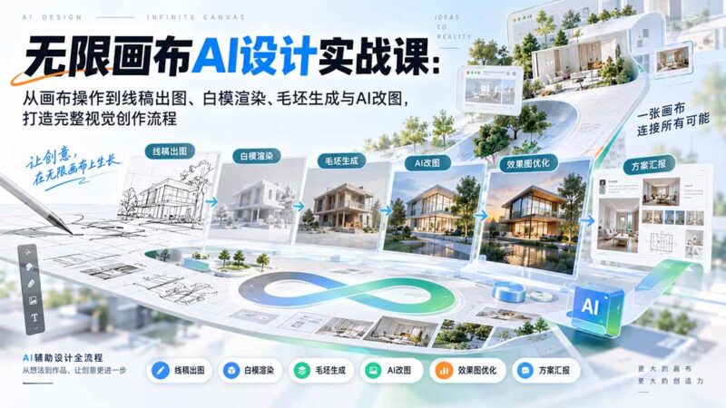 （20612期）【无水印】无限画布AI设计实战课-更新：从画布操作到线稿出图、白模渲染、毛坯生成与AI改图，打造完整视觉创作流程-百科网