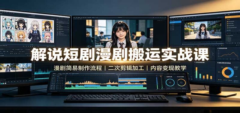 解说短剧漫剧搬运实战课：漫剧简易制作流程，二次剪辑加工，内容变现教学-百科网