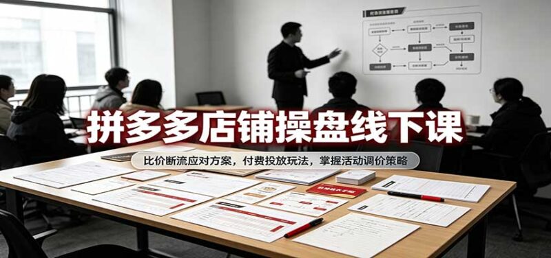 拼多多店铺操盘线下课:比价断流应对方案,付费投放玩法,掌握活动调价策略-百科网