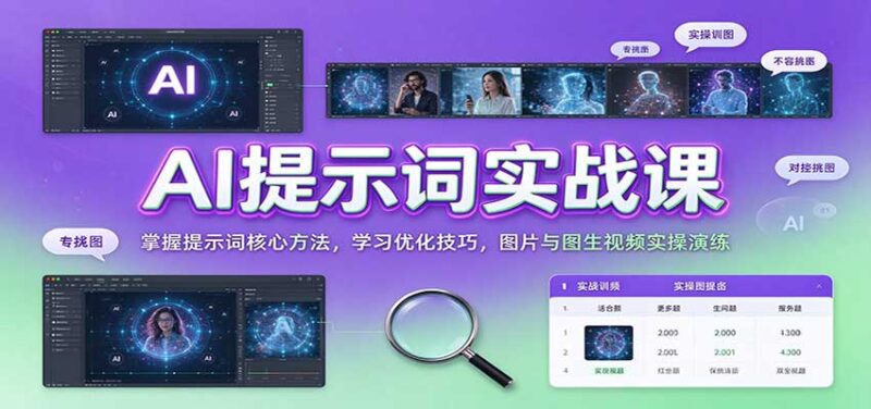 AI提示词实战课：掌握提示词核心方法，学习优化技巧，图片与图生视频实操演练-百科网_分享创业项目_网上赚钱方法