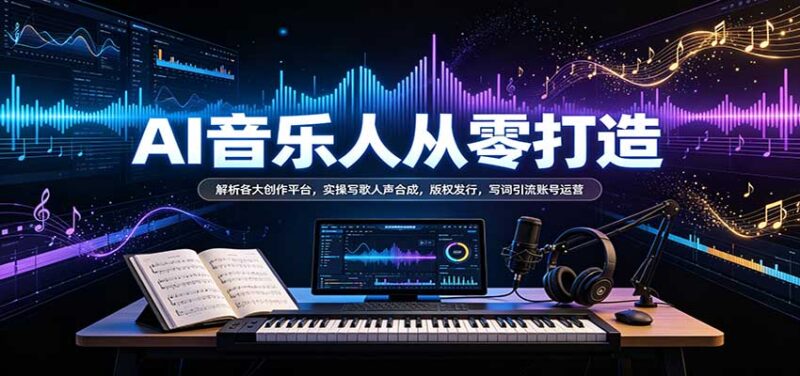 AI音乐人从零打造:解析各大创作平台,实操写歌人声合成,版权发行,写词引流账号运营-百科网