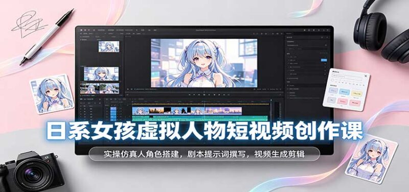 日系女孩虚拟人物短视频创作课：实操仿真人角色搭建，剧本提示词撰写，视频生成剪辑-百科网