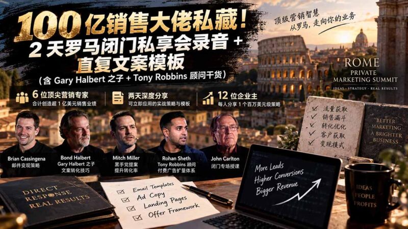 （20593期）100亿销售大佬私藏-无水印！2天罗马闭门私享会录音+直复文案模板【原创双语字幕】-百科网