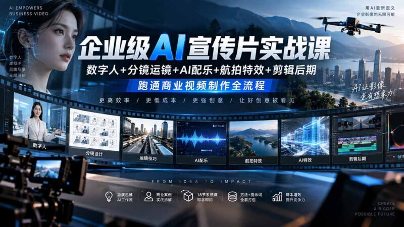 (20548期)企业级AI宣传片实战课|数字人+分镜运镜+AI配乐+航拍特效+剪辑后期,跑通商业视频制作全流程-百科网