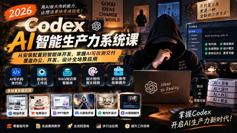 （20535期）2026 Codex AI智能生产力系统课-更新｜从安装配置到智能体开发，掌握AI写改测交付，覆盖办公、开发、设计全场景应用-百科网