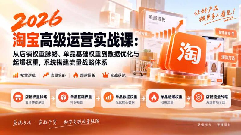 (20409期)2026淘宝高级运营实战课:从店铺权重脉络、单品基础权重到数据优化与起爆权重,系统搭建流量战略体系-百科网