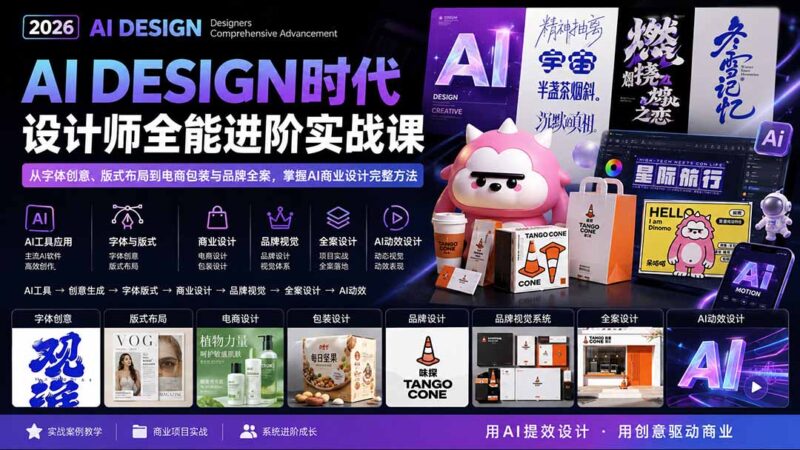 （20195期）2026AI DESIGN时代设计师全能进阶实战课：从字体创意、版式布局到电商包装与品牌全案，掌握AI商业设计完整方法-百科网