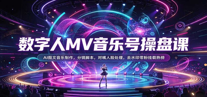 数字人MV音乐号操盘课：AI图文音乐制作，分镜脚本，对嘴人脸处理，去水印零粉挂载热榜-百科网