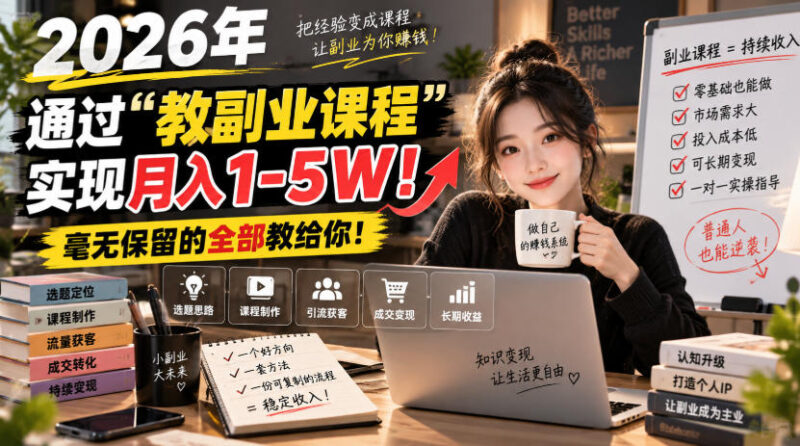 2026年通过“教副业课程”实现月入1-5W！毫无保留的全部教给你！-百科网