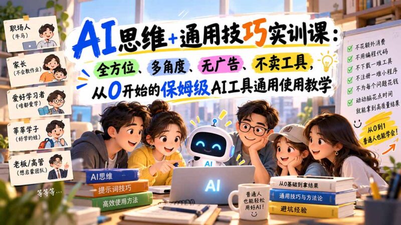 AI思维+通用技巧实训课:全方位、多角度、无广告、不卖工具,从0开始的保姆级AI工具通用使用教学-百科网_分享创业项目_网上赚钱方法