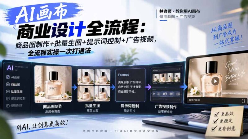 (20576期)AI画布商业设计全流程:商品图制作+批量生图+提示词控制+广告视频,全流程实操一次打通法-百科网