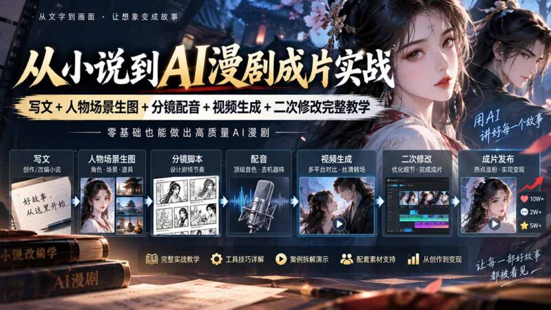 (20577期)从小说到AI漫剧成片实战:写文+人物场景生图+分镜配音+视频生成+二次修改完整教学-百科网