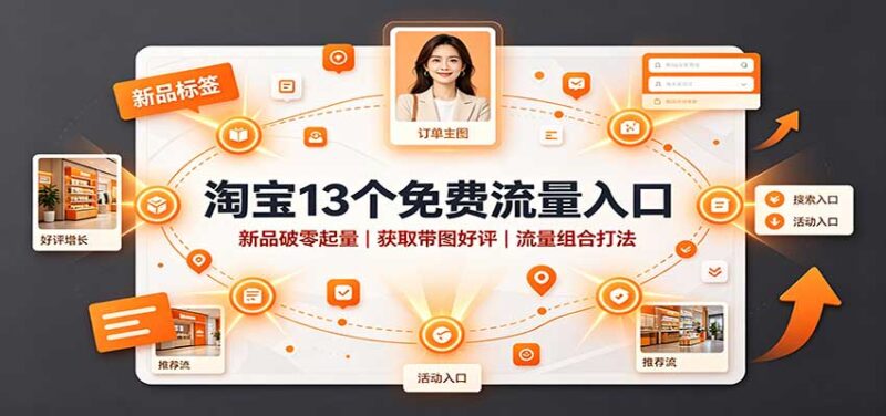 淘宝13个免费流量入口:新品破零起量,获取带图好评,流量组合打法-百科网