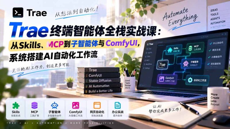 (20389期)Trae终端智能体全栈实战课:从Skills、MCP到子智能体与ComfyUI,系统搭建AI自动化工作流-百科网