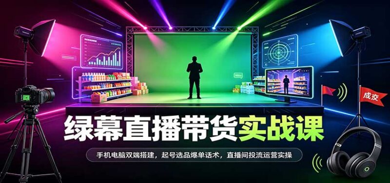 绿幕直播带货实战课:手机电脑双端搭建,起号选品爆单话术,直播间投流运营实操-百科网