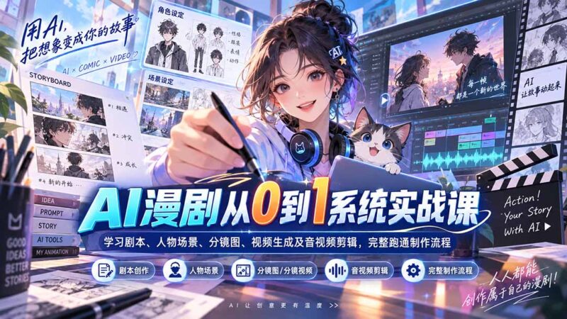 (20430期)AI漫剧从0到1系统实战课:学习剧本、人物场景、分镜图、视频生成及音视频剪辑,完整跑通制作流程-百科网