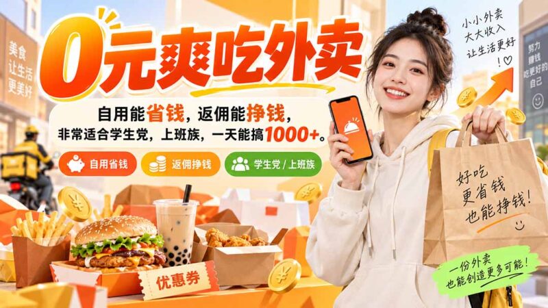 (20309期)0元爽吃外卖,自用能省钱,返佣能挣钱,非常适合学生党,上班族,一天能搞1000+-百科网