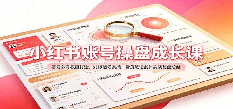 小红书账号操盘成长课:账号养号权重打造,对标起号实操,带货笔记创作实战复盘总结-百科网