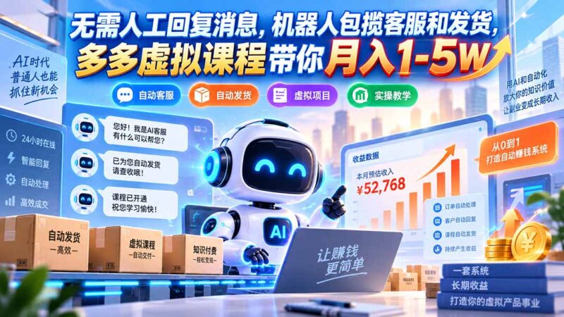 （20614期）无需人工回复消息，机器人包揽客服和发货，多多虚拟课程带你月入1-5W-百科网
