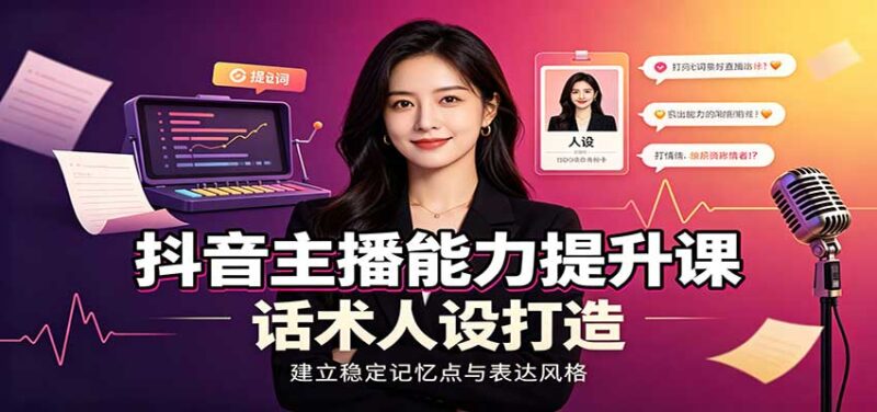 抖音主播能力提升课:账号底层逻辑,直播间搭建调试,话术人设打造全套教学-百科网