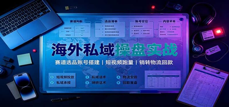 海外私域操盘实战：赛道选品账号搭建，短视频跑量，销转物流回款-百科网