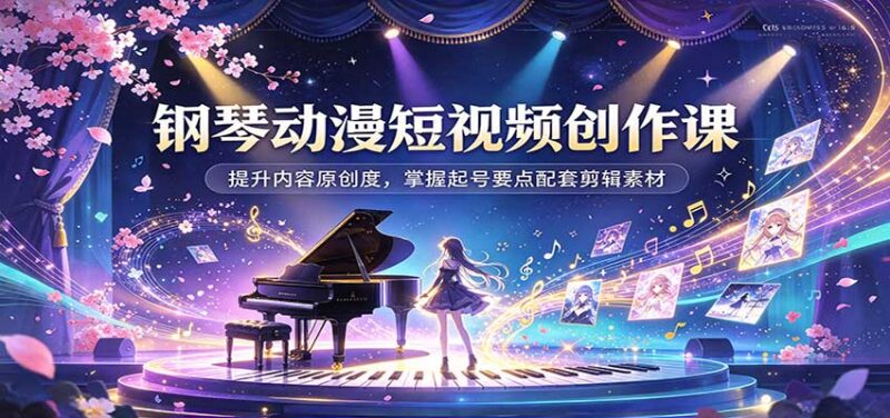 钢琴动漫短视频创作课：提升内容原创度，掌握起号要点配套剪辑素材-百科网