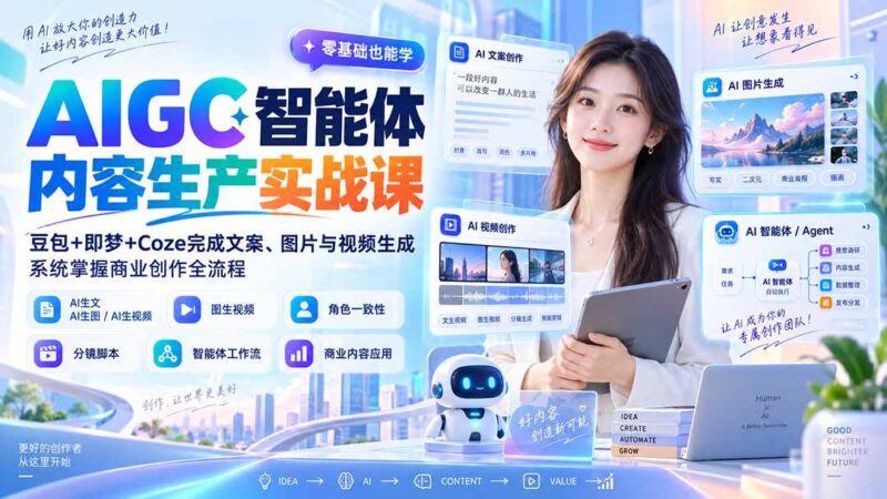 （20372期）AIGC智能体内容生产实战课：豆包+即梦+Coze完成文案、图片与视频生成，系统掌握商业创作全流程-百科网