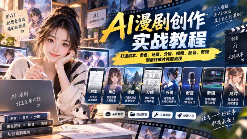 （20597期）2026 AI漫剧创作实战教程：打通剧本、角色、场景、分镜、视频、配音、剪辑到最终成片完整流程-百科网