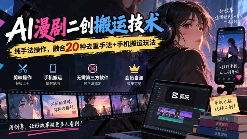 (20551期)AI漫剧二创搬运技术,纯手法操作,融合20种去重手法++手机搬运玩法-百科网
