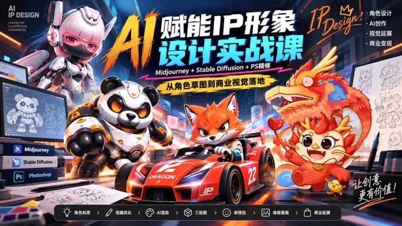 (20552期)AI赋能IP形象设计实战课-无水印:Midjourney+Stable Diffusion+PS精修,从角色草图到商业视觉落地-百科网