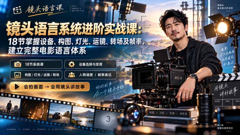 (20434期)镜头语言系统进阶实战课:18节掌握设备、构图、灯光、运镜、转场及帧率,建立完整电影语言体系-百科网