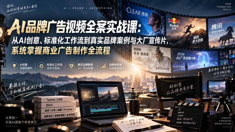 (20392期)AI品牌广告视频全案实战课:从AI创意、标准化工作流到真实品牌案例与大厂宣传片,系统掌握商业广告制作全流程-百科网