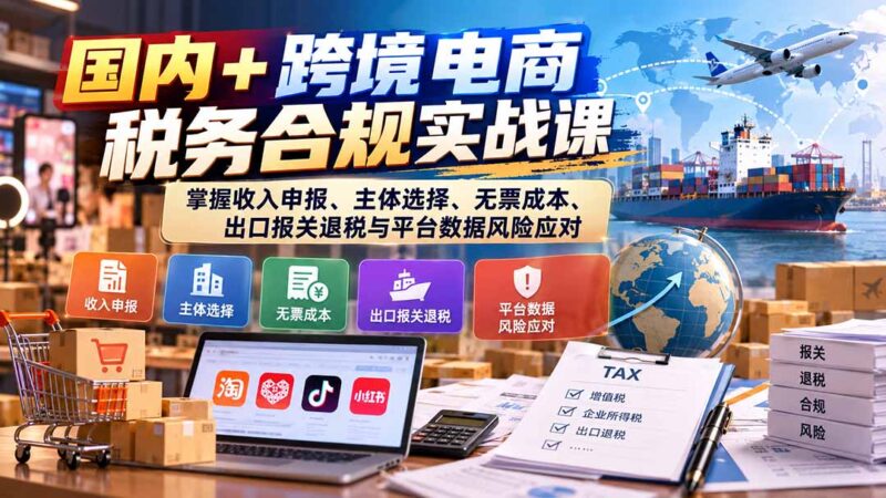 国内+跨境电商税务合规实战课：掌握收入申报、主体选择、无票成本、出口报关退税与平台数据风险应对-百科网_分享创业项目_网上赚钱方法