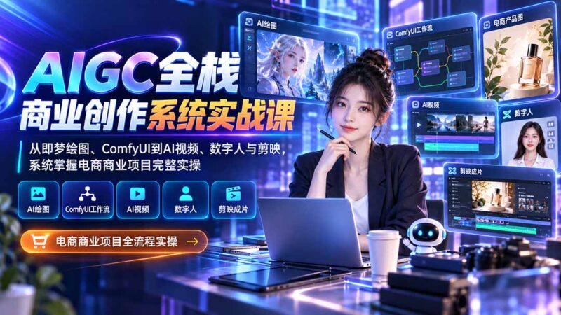 (20342期)AIGC全栈商业创作系统实战课:从即梦绘图、ComfyUI到AI视频、数字人与剪映,系统掌握电商商业项目完整实操-百科网