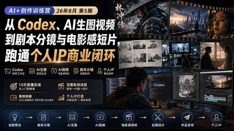 （20348期）AI+创作训练营26年第5期-更新：从Codex、AI生图视频到剧本分镜与电影感短片，跑通个人IP商业闭环-百科网