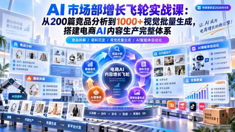 (20436期)AI 市场部增长飞轮实战课:从200篇竞品分析到1000+视觉批量生成,搭建电商AI内容生产完整体系-百科网