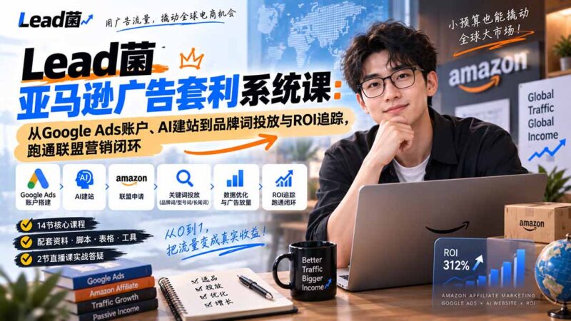 (20396期)Lead菌亚马逊广告套利系统课:从Google Ads账户、AI建站到品牌词投放与ROI追踪,跑通联盟营销闭环-百科网
