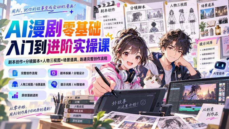 (20352期)AI漫剧零基础入门到进阶实操课:剧本创作+分镜脚本+人物三视图+场景道具,跑通完整创作流程-百科网