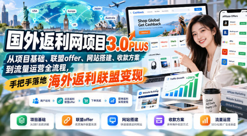 国外返利网项目3.0PLUS，从项目基础、联盟offer、网站搭建、收款方案到流量运营全流程，手把手落地海外返利联盟变现-百科网_分享创业项目_网上赚钱方法