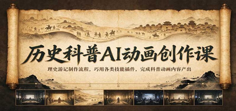 历史科普AI动画创作课：理史游记制作流程，巧用各类技能插件，完成科普动画内容产出-百科网_分享创业项目_网上赚钱方法