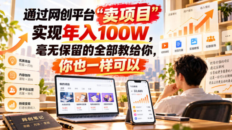 通过网创平台“卖项目”实现年入100W,毫无保留的全部教给你,你也一样可以!【揭秘】-百科网_分享创业项目_网上赚钱方法