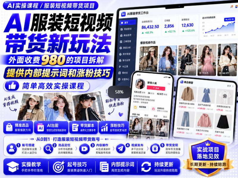 外面收费980AI快手带货系统课程,内部课程首次外放,操作简单高效,一分钟一条爆款视频-百科网_分享创业项目_网上赚钱方法