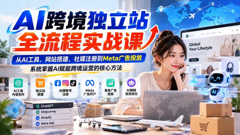 AI跨境独立站全流程实战课:从AI工具、网站搭建、社媒注册到Meta广告投放,系统掌握AI赋能跨境运营的核心方法-百科网_分享创业项目_网上赚钱方法