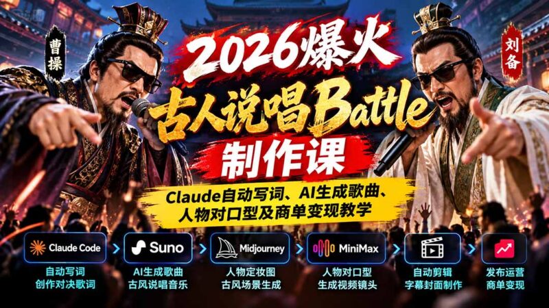 2026爆火古人说唱Battle制作课:Claude自动写词、AI生成歌曲、人物对口型及商单变现教学-百科网_分享创业项目_网上赚钱方法