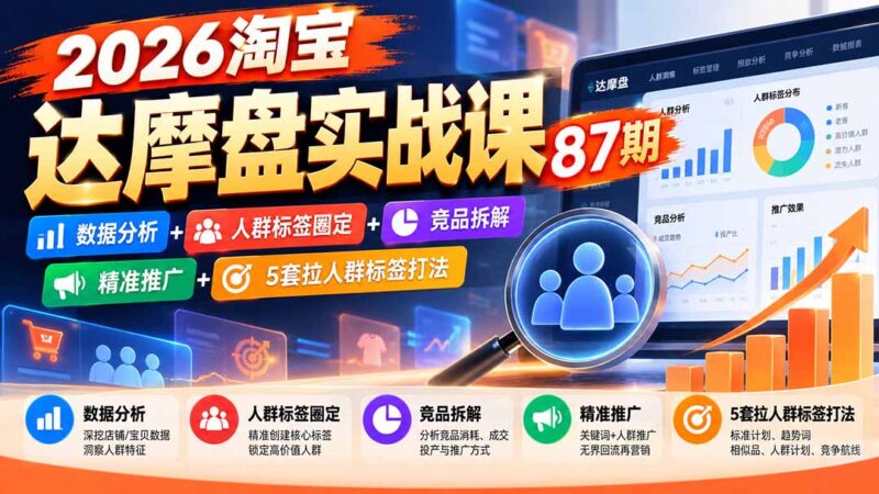 2026淘宝达摩盘实战课87期:数据分析+人群标签圈定+竞品拆解+精准推广+5套拉人群标签打法-百科网_分享创业项目_网上赚钱方法