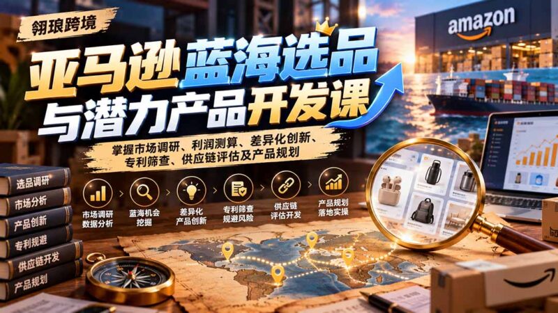 亚马逊蓝海选品与潜力产品开发课:掌握市场调研、利润测算、差异化创新、专利筛查、供应链评估及产品规划-百科网_分享创业项目_网上赚钱方法