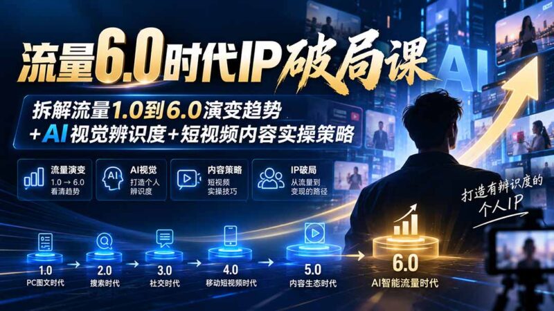 流量6.0时代IP破局课:拆解流量1.0到6.0演变趋势+AI视觉辨识度+短视频内容实操策略-百科网_分享创业项目_网上赚钱方法