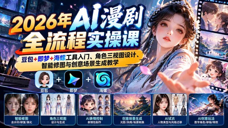 2026年AI漫剧全流程实操课：豆包+即梦+海螺工具入门、角色三视图设计、智能修图与创意场景生成教学-百科网_分享创业项目_网上赚钱方法
