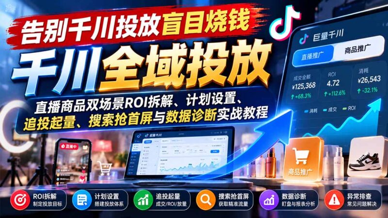 告别千川投放盲目烧钱：直播商品双场景ROI拆解、计划设置、追投起量、搜索抢首屏与数据诊断实战教程-百科网_分享创业项目_网上赚钱方法